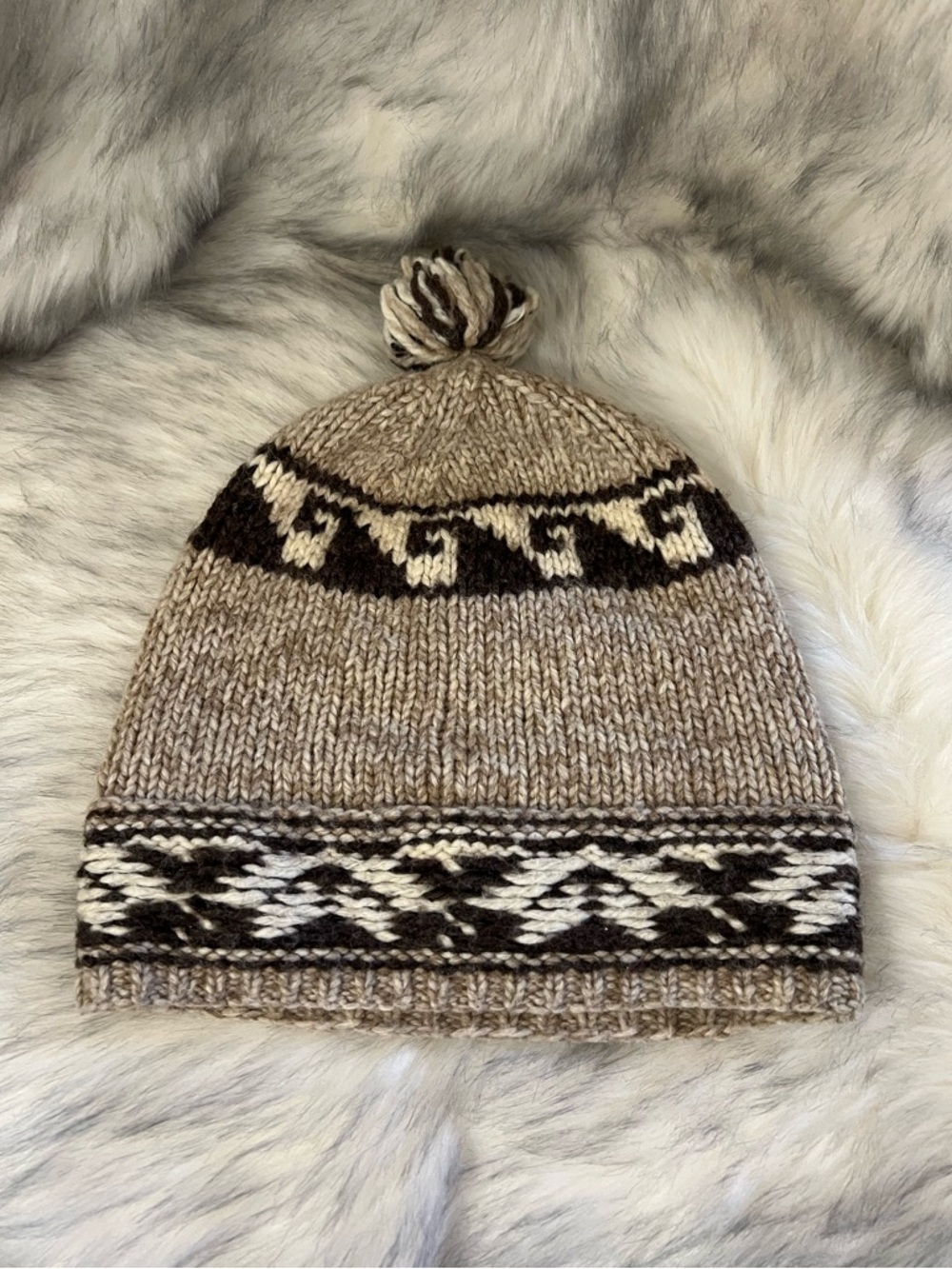 Vintage Abercrombie and Fitch Lambswool brown fair isle beanie ski Nordic winter